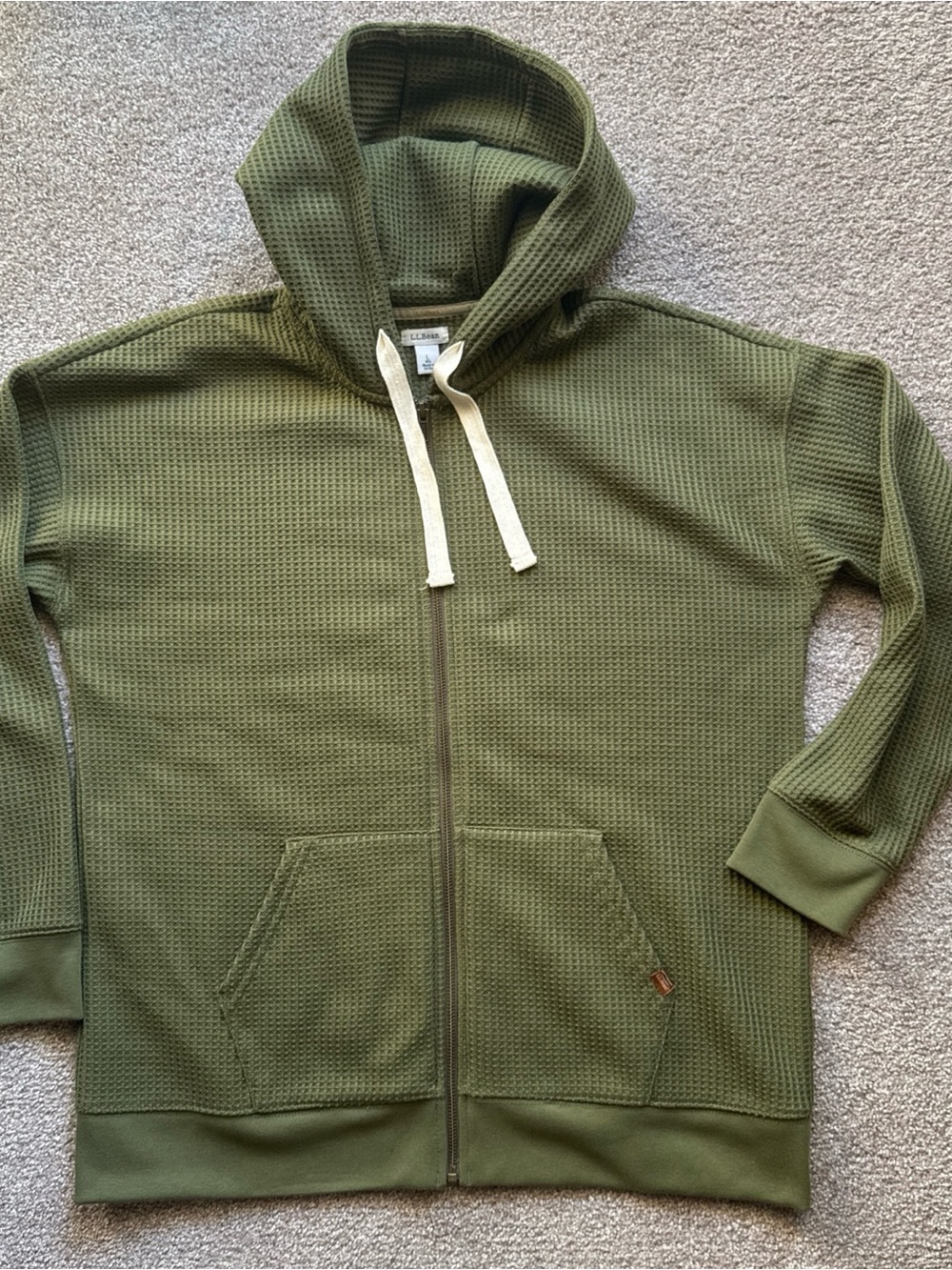 L.L.Bean Women’s Birchwood Waffle Full Zip Hoodie Olive Green L
